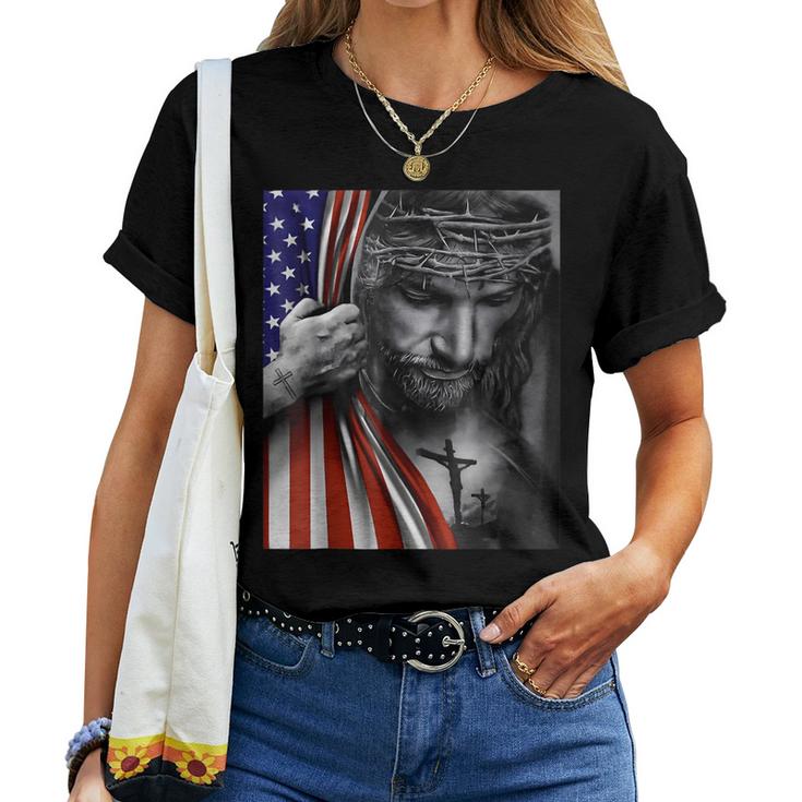 Jesus 4Th Of July American Flag Christian Faith Christ Lover Women T-shirt
