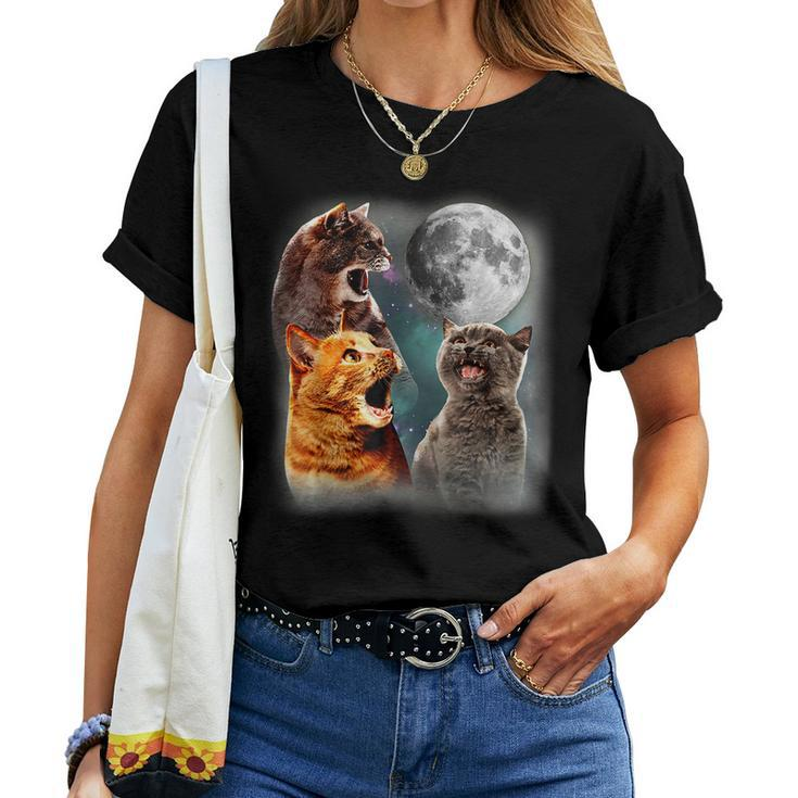 3 Cat Moon Howling Cat Head For Cat Lover Cat Dad Cat Mom  Women T-shirt Short Sleeve Graphic