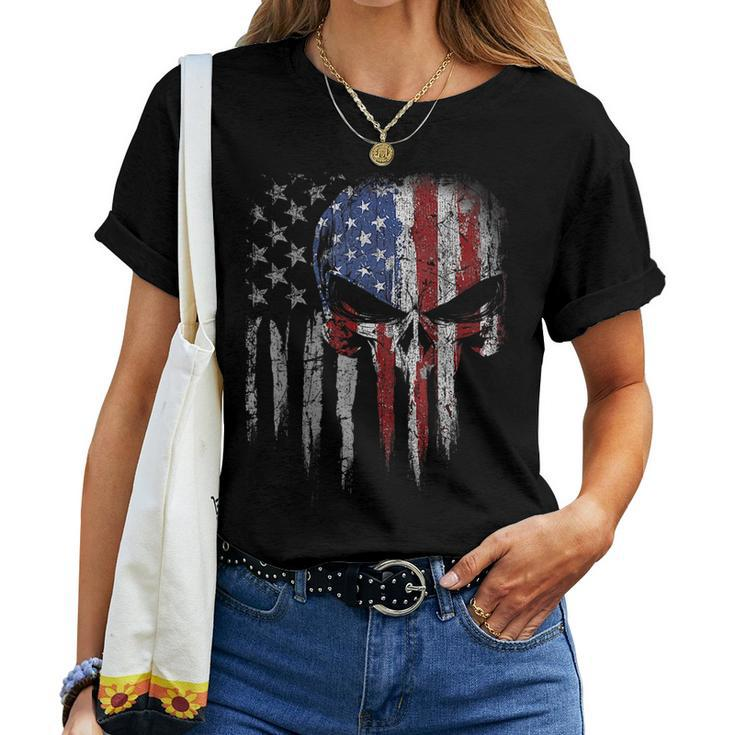 4Th Of July For Women Men American Flag Skull Skeleton Women T-shirt