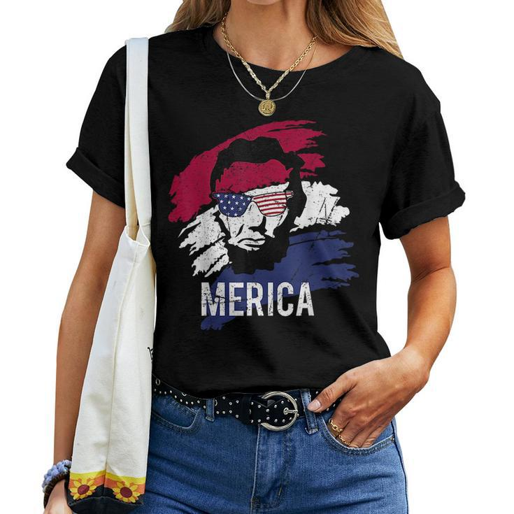 4Th Of July  Lincoln Merica Usa Flag Women Men Kids  Women Crewneck Short T-shirt