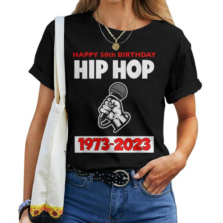 50 Years Hip Hop 50Th Anniversary Retro Mic Women T-shirt