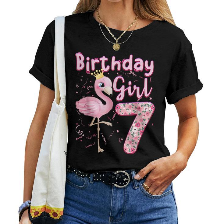 7Th Birthday Girls Flamingo 7 Years Old Tropical Flamingo Women T-shirt