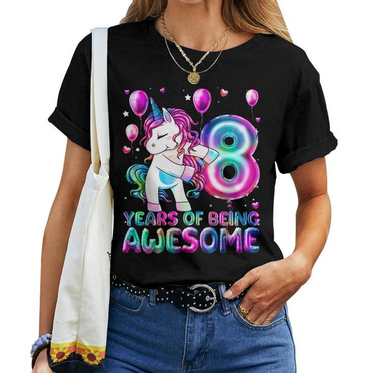 8 Years Of Being Awesome 8Th Birthday Girl Unicorn Party Unicorn Women T-shirt