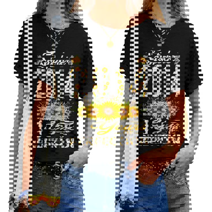 9 Year Old Born In September 2014 Floral 9Th Birthday Women T-shirt