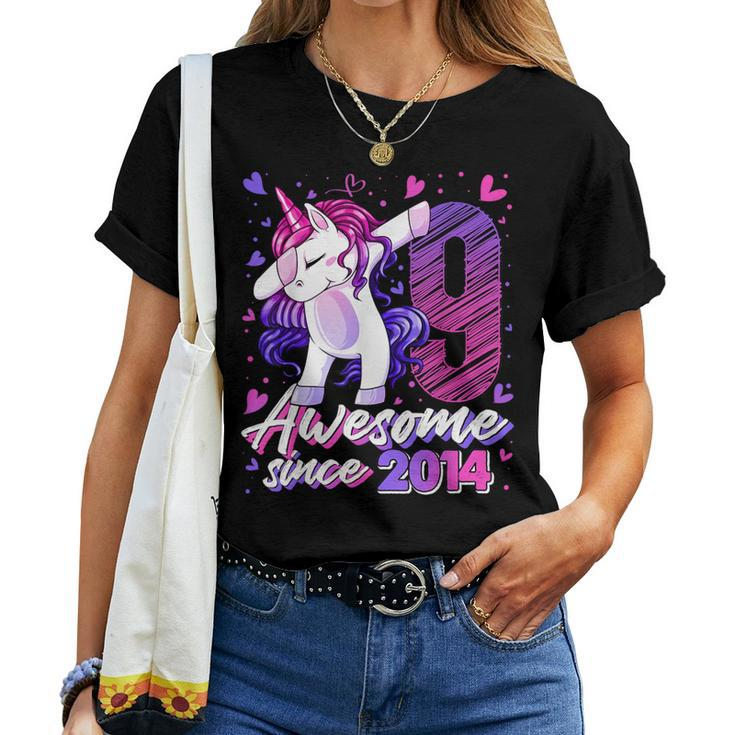 9 Years Old Dabbing Unicorn 9Th Birthday Girl Party Women T-shirt