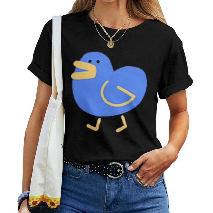 A Small Minimally Designed And Illustrated Blue Duck  Women Crewneck Short T-shirt