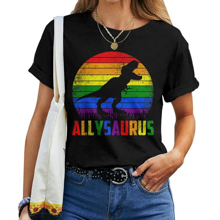 Ally Saurus Dinosaur Lgbt Flag Gay Pride Retro Lgbtq Rainbow Women T-shirt