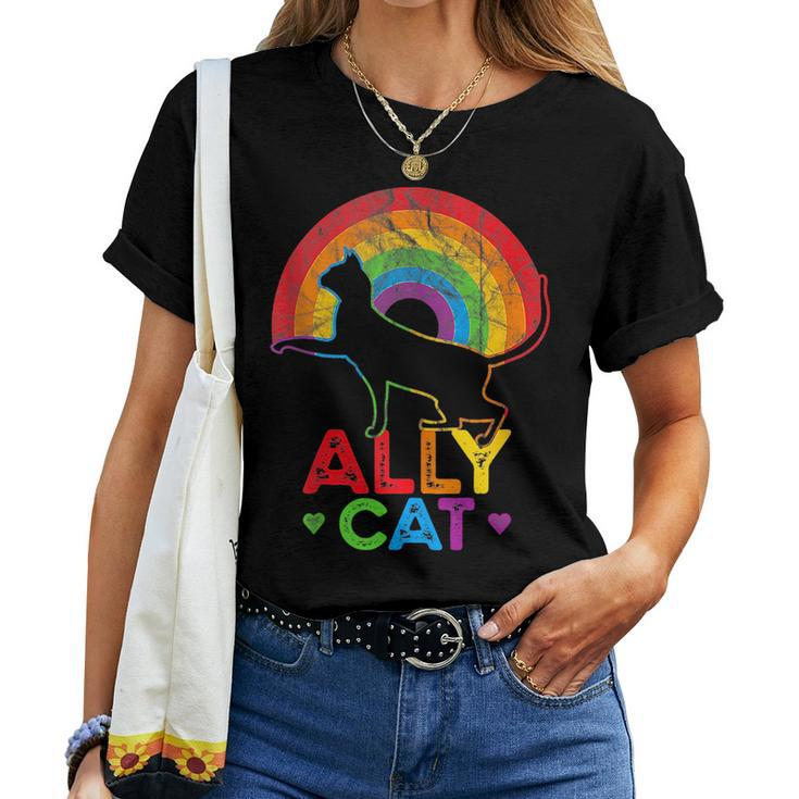 Allycat Lgbt Cat With Ally Pride Rainbow Women T-shirt