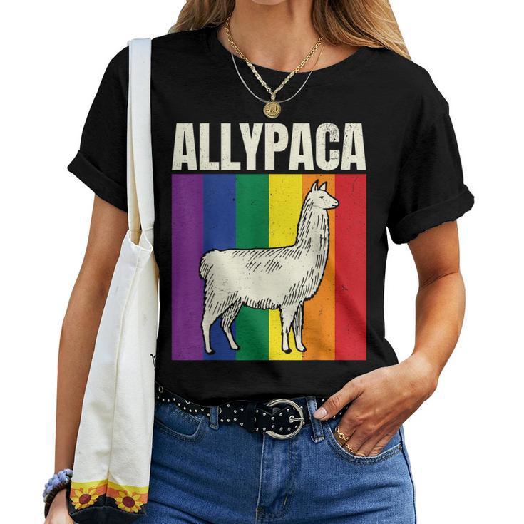 Allypaca Rainbow Alpaca Pun Gay Pride Ally Lgbt Joke Flag Women T-shirt