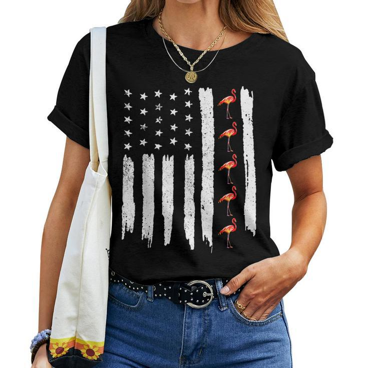 America Stars Stripes And Flamingo Of Usa American Flag Women T-shirt