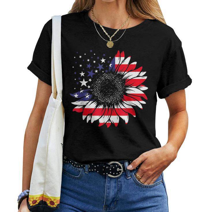 American Flag Sunflower Red White Blue Tie Dye 4Th Of July Women T-shirt