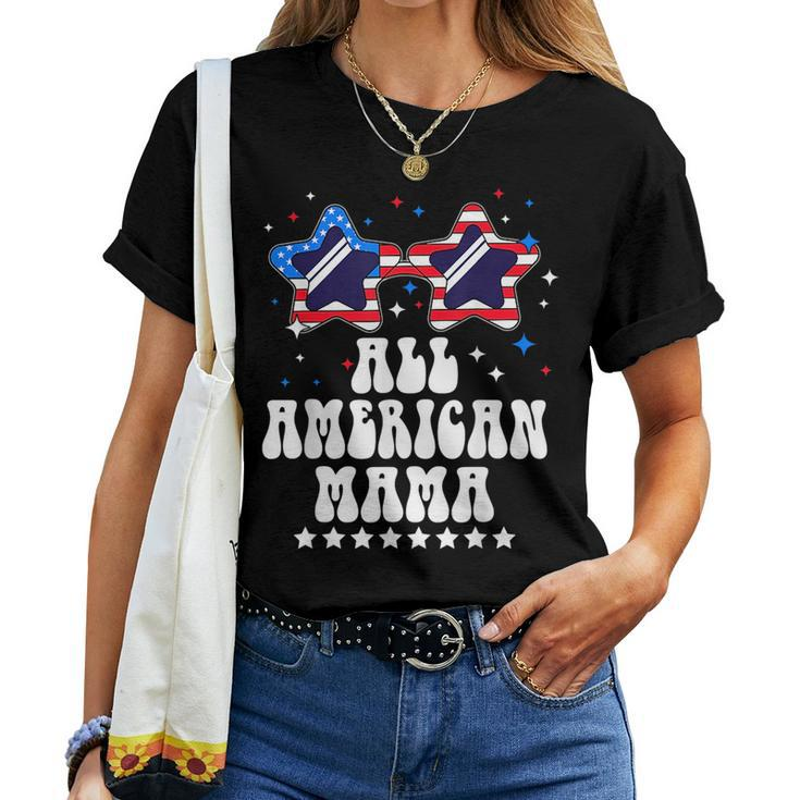 All American Mama Mom Usa Flag Sunglasses 4Th Of July Women T-shirt