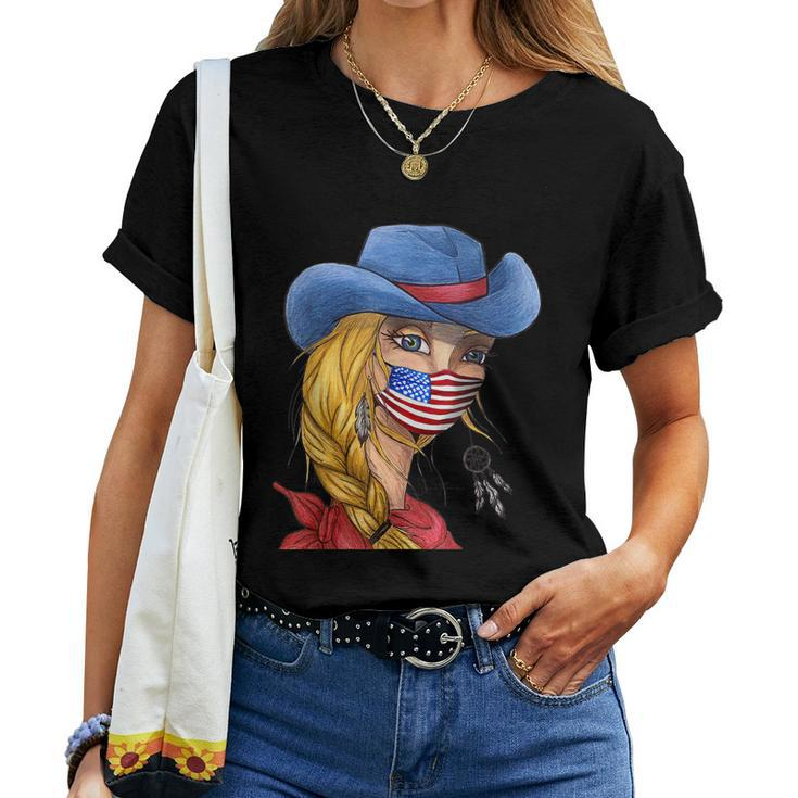 American Promask Usa Cowgirl Wear A Mask Quarantine Women T-shirt