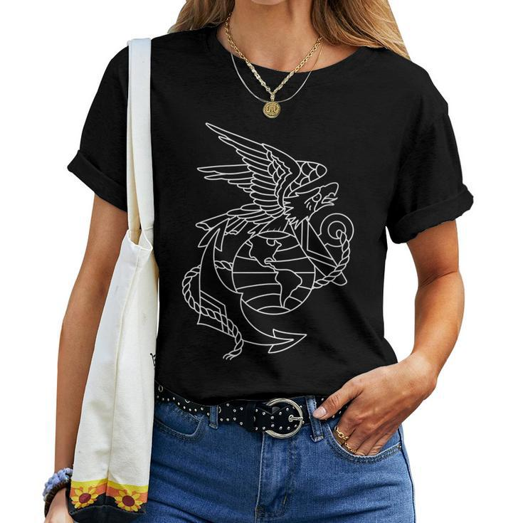 American Traditional Eagle Anchor Globe Outline Tattoo Women T-shirt