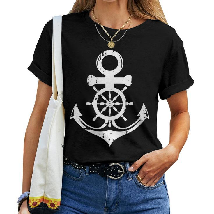 Anchor With Ship Sring Wheel Nautical Vintage Sailor Women T-shirt