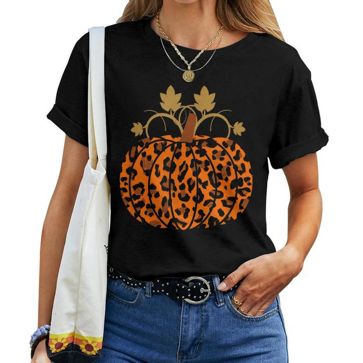 Animal Leopard Print Pumpkin Halloween Fall Autumn Halloween Women T-shirt