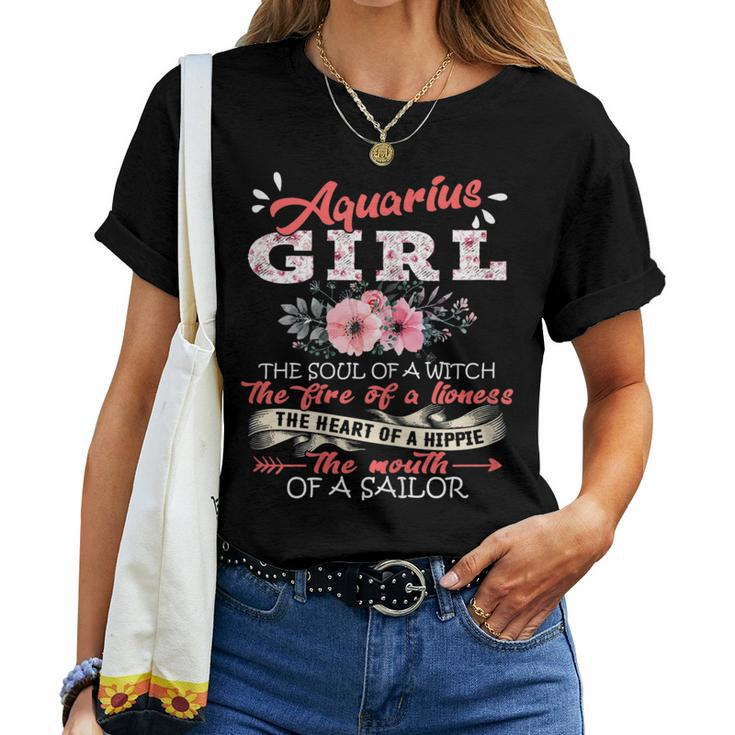 Aquarius Girl The Soul Of A Witch Floral Birthday Women T-shirt