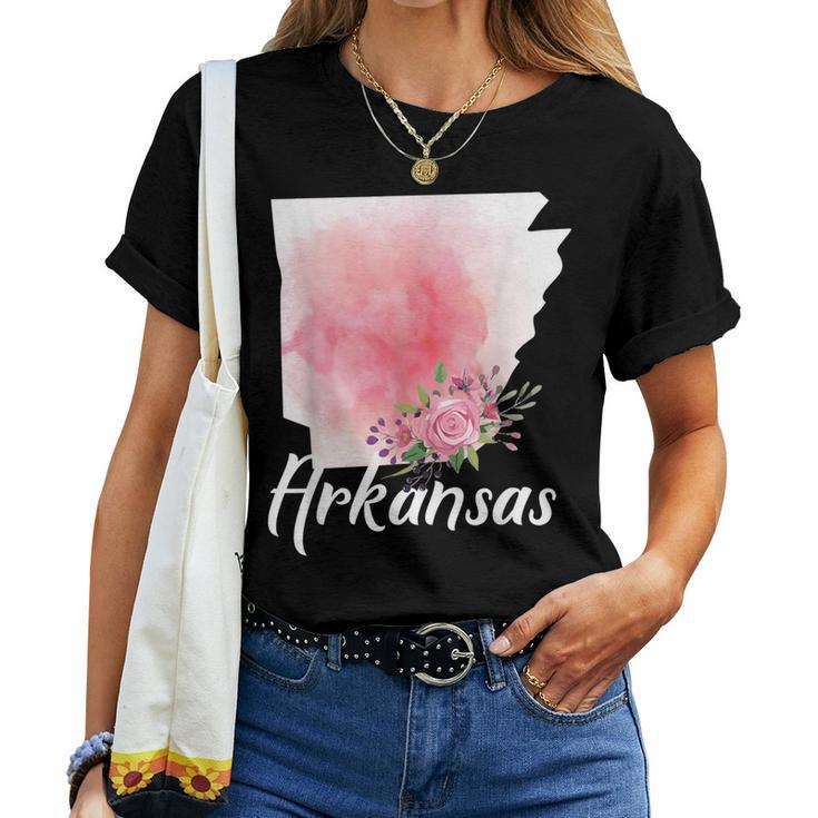 Arkansas State Floral Watercolor Map Girls Women T-shirt