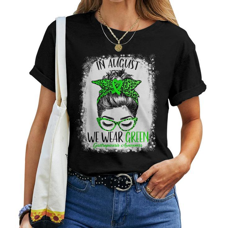 In August We Wear Green Gastroparesis Awareness Messy Bun Women T-shirt