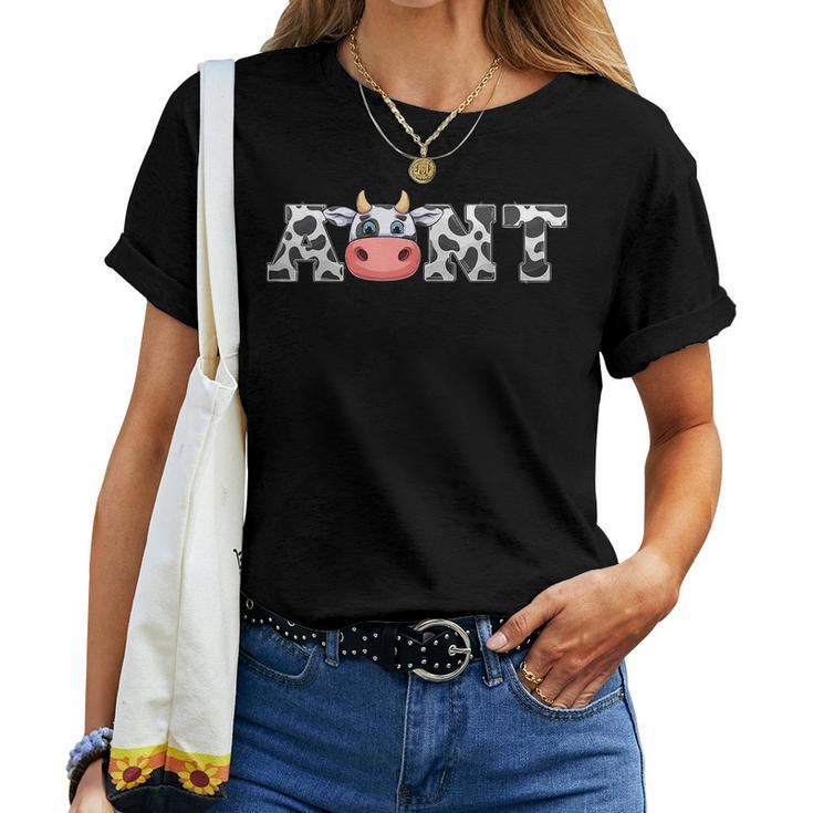 Aunt Cow Print Cowboy Animal Pattern Farmer Cow Aunt  Women T-shirt Short Sleeve Graphic