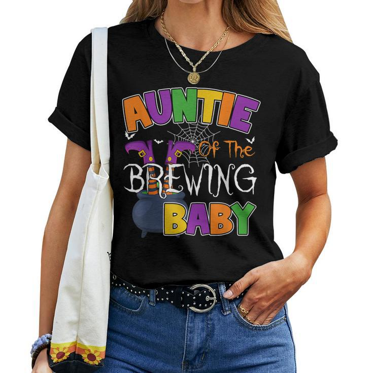 Auntie Of Brewing Baby Halloween Theme Baby Shower Spooky Women T-shirt