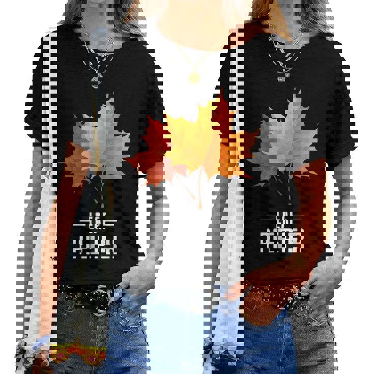 Autumn Fall Color Leaf Peeper Autumn Peeping Fall Retro Cute Women T-shirt