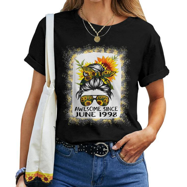 Awesome Since June 1998 Messy Bun Sunflower Vintage Birthday Women T-shirt