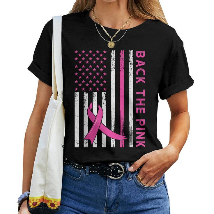 Back The Pink Ribbon Flag Breast Cancer Warrior Women T-shirt