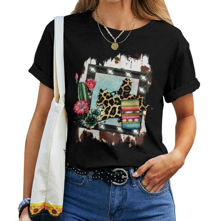 Barrel Racing Cheetah Print Rodeo Cowgirl Cactus Women T-shirt