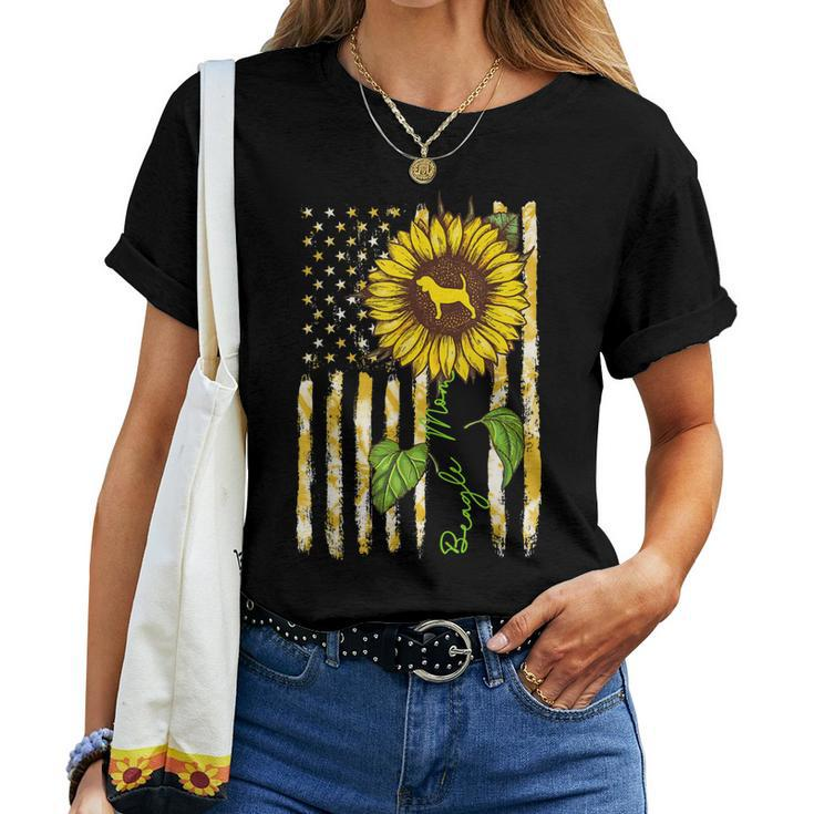 Beagle Mom Sunflower American Flag Dog Lover Women T-shirt