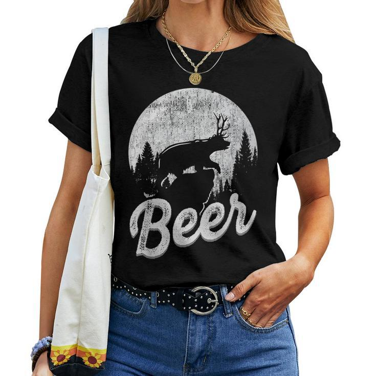Bear Deer Beer Day Drinking Adult Humor Women T-shirt