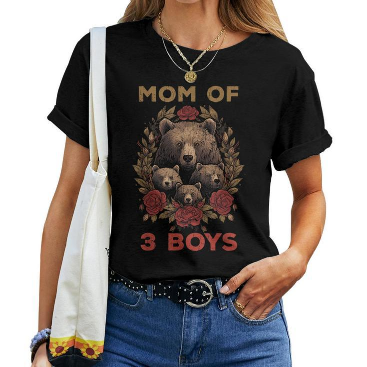 Bear Mom Of 3 Boys Floral Boys Mama Women T-shirt