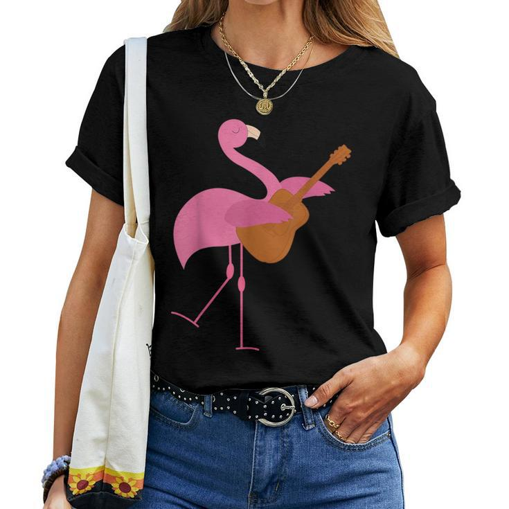 Beautiful Flamingo Playing Guitar Musician Women T-shirt