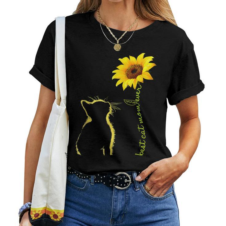 Best Cat Mom Ever Cat Lover Sunflower Pet Lover Women T-shirt