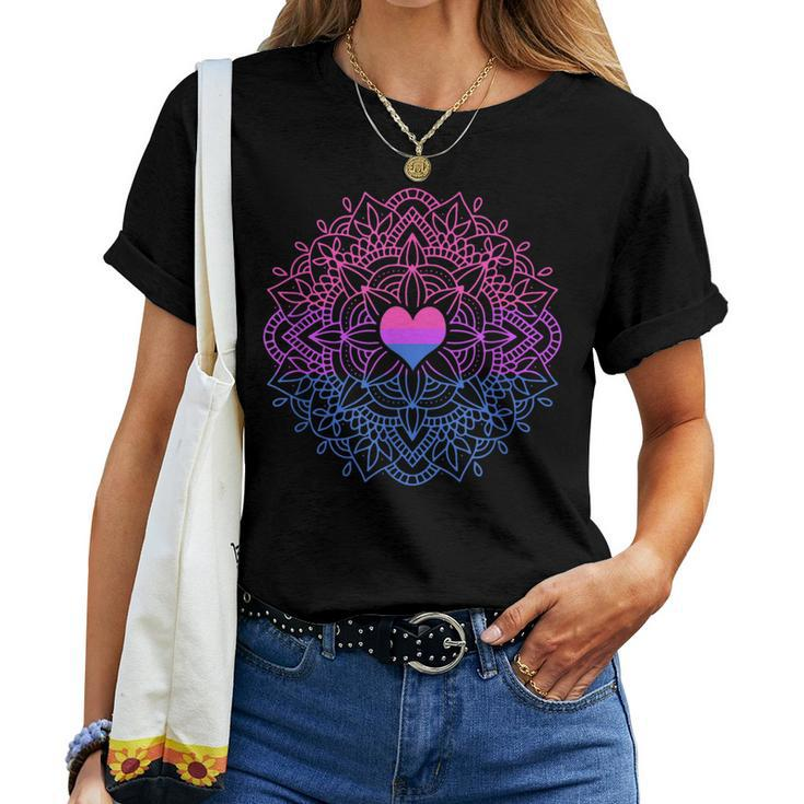 Bi Flag Heart Mandala Bisexual Pride Women T-shirt