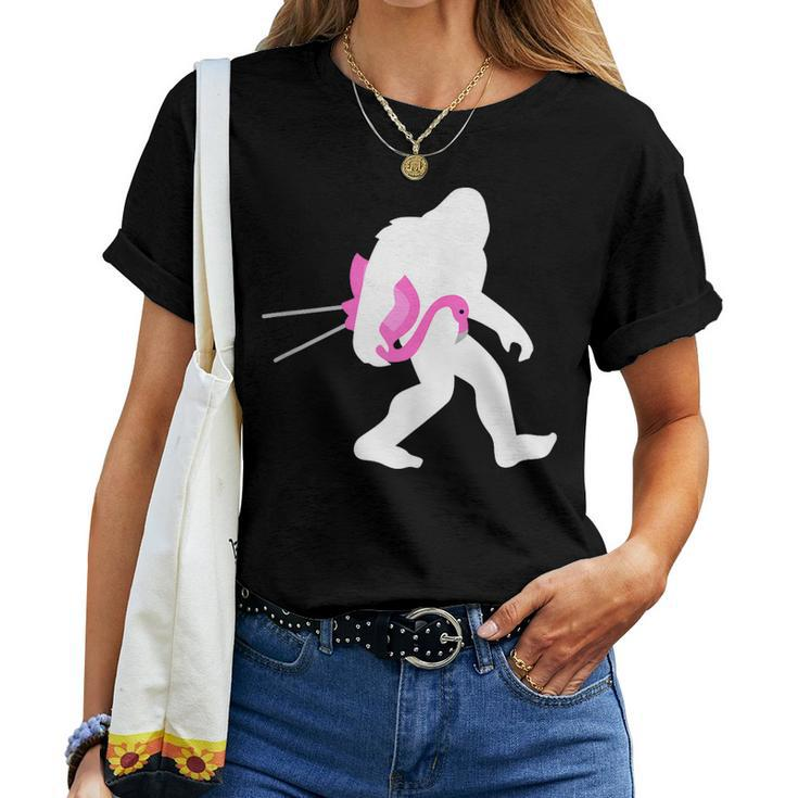 Bigfoot And Lawn Flamingo Cute Sasquatch Women T-shirt