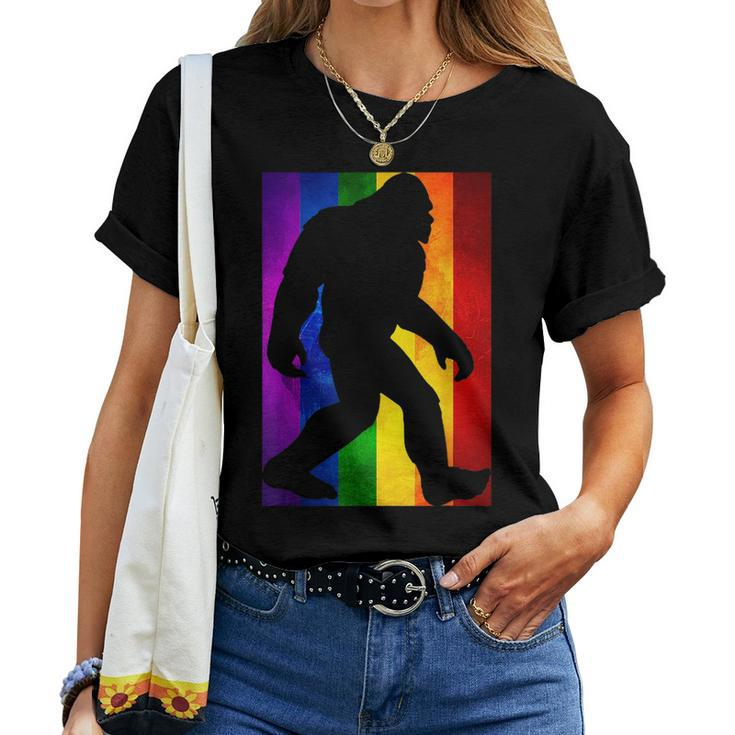 Bigfoot Rainbow Flag Gay Pride Month Lgbtq Sasquatch Women T-shirt