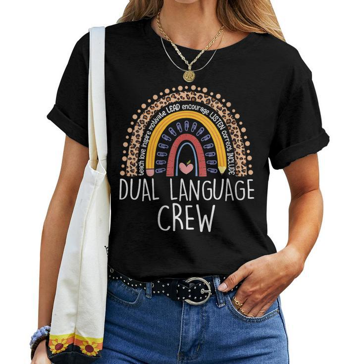 Bilingual Teacher Rainbow Dual Language Crew Maestra Spanish Women T-shirt