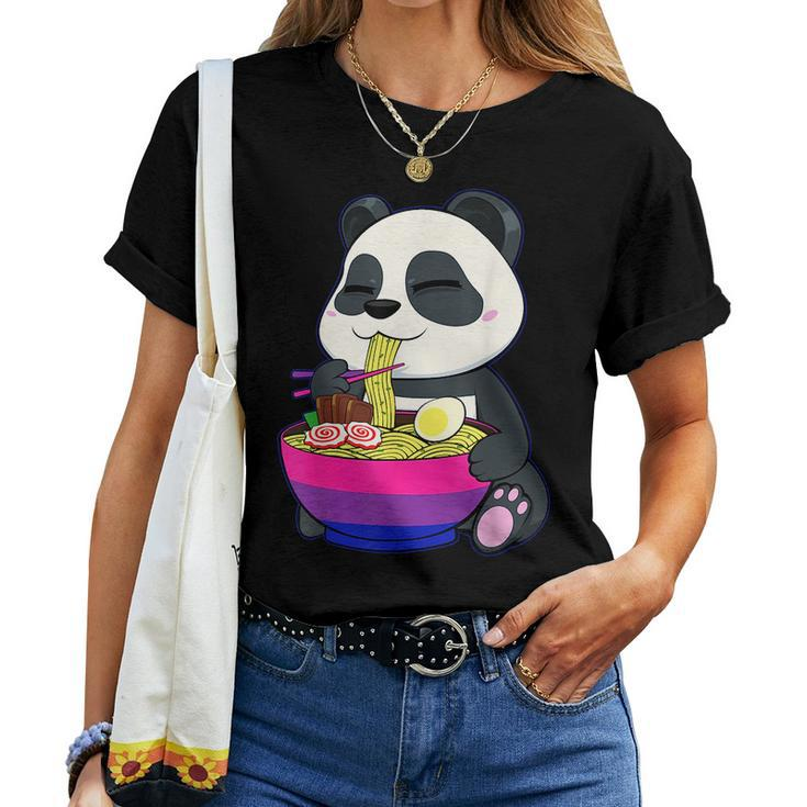 Bisexual Panda Eating Ramen Lgbt-Q Cute Subtle Bi Pride Flag Women T-shirt