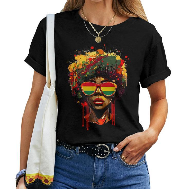 Black Afro Queen Melanin Dripping African Junenth Women T-shirt