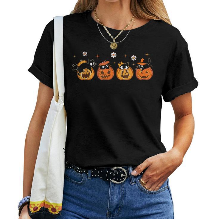 Black Cats Pumpkin Cute Halloween Cat Lover Girls Women T-shirt