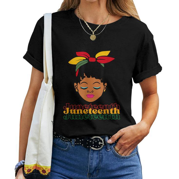 Black Women Messy Bun Junenth Indepedence Day 2023 Women T-shirt
