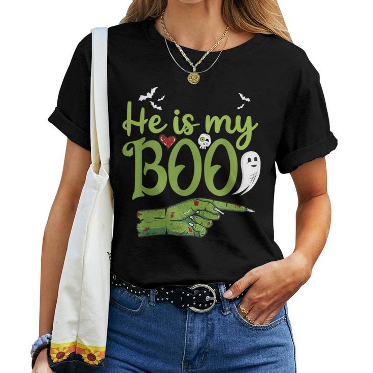 He Is My Boo Halloween Costume Zombie Matching Couple Women T-shirt