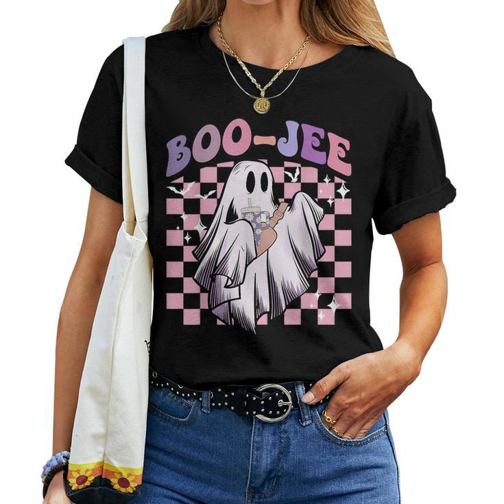 Boo Jee Ghost Groovy Happy Halloween Spooky Season Women T-shirt