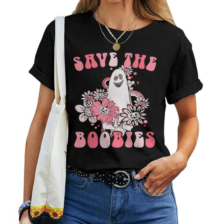 Boobees Breast Cancer Boho Groovy Ghost Save The Boo Bees Women T-shirt