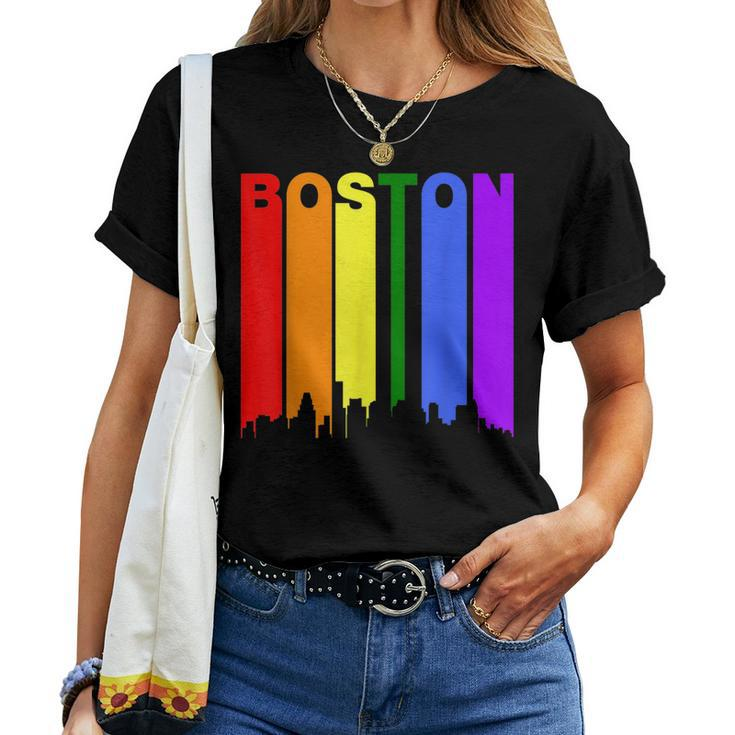 Boston Massachusetts Lgbtq Gay Pride Rainbow Skyline Women T-shirt