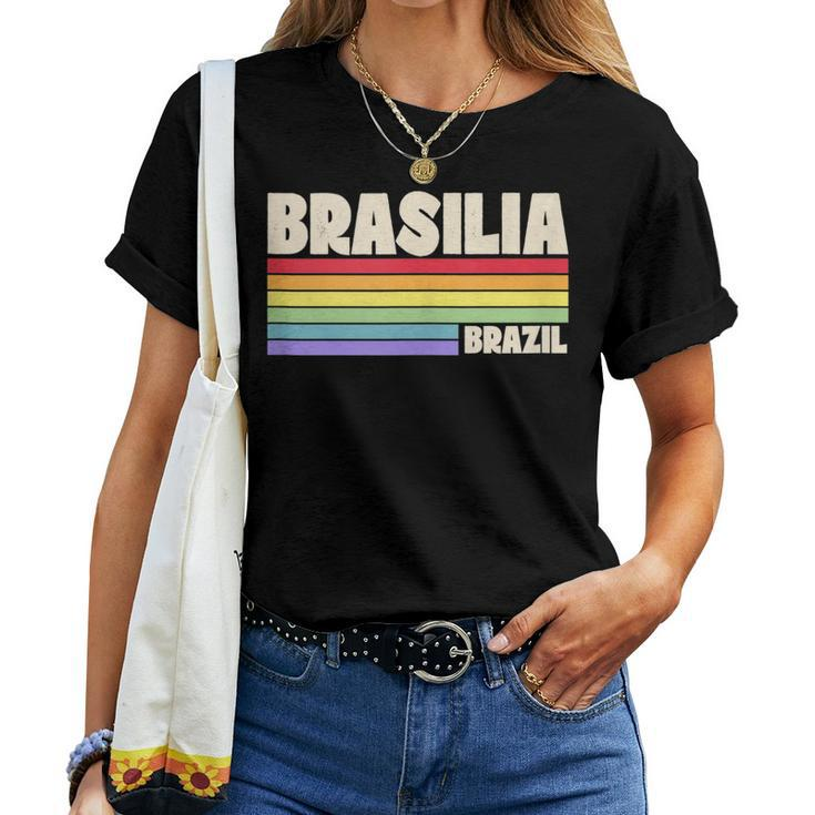 Brasilia Brazil Rainbow Gay Pride Merch Retro 70S 80S Queer Women T-shirt