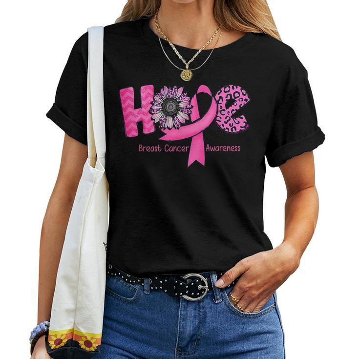 Breast Cancer Awareness Hope Pink Ribbon Leopard Sunflower Women T-shirt