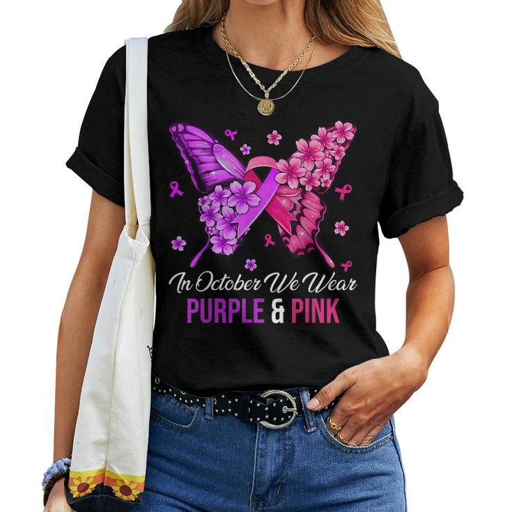 Breast Cancer And Domestic Violence Awareness Butterfly Women T-shirt
