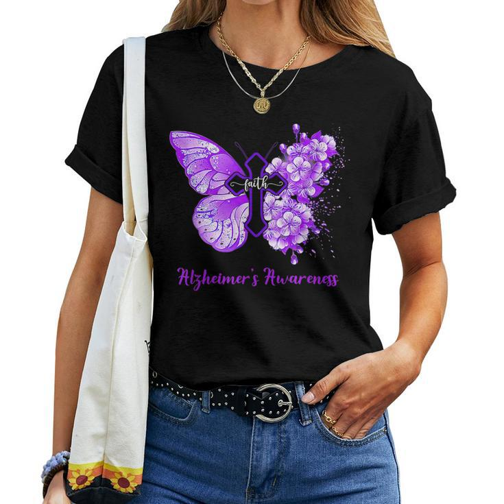 Butterfly Purple Faith Support Fight Alzheimers Awareness Women T-shirt